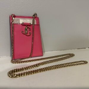 🔥Jimmy Choo JC Hot Pink Patent Chain Card Holder BNIB AUTHENTIC 🔥
